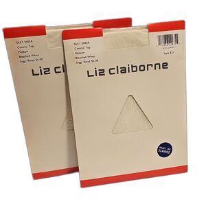 2 x Liz Claiborne Silky Sheer Control Top Pantyhose Medium Bleached White